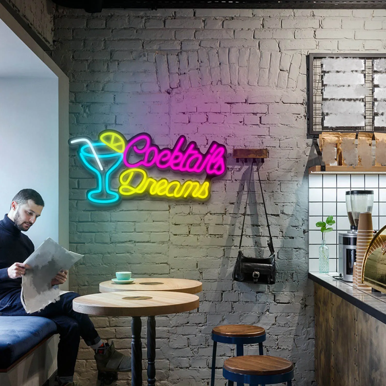 1 Cocktails Dreams neon sign for men's cave bedroom hotel bar coffee shop wedding birthday Halloween Christmas party decoration view 5