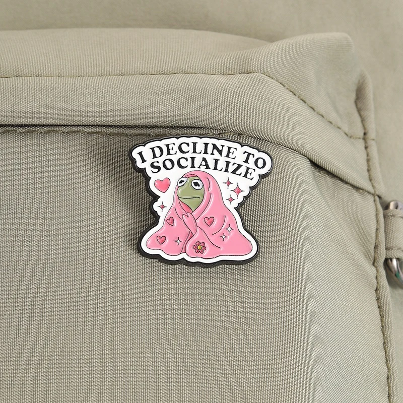 Ich Ablehne Geselligkeit Emaille-Anstecknadel Niedlicher Kermit-Frosch Tier-Social-Anxiety-Brosche Reversnadel Schmuck-Accessoires Geschenk für Freunde – Detail 11