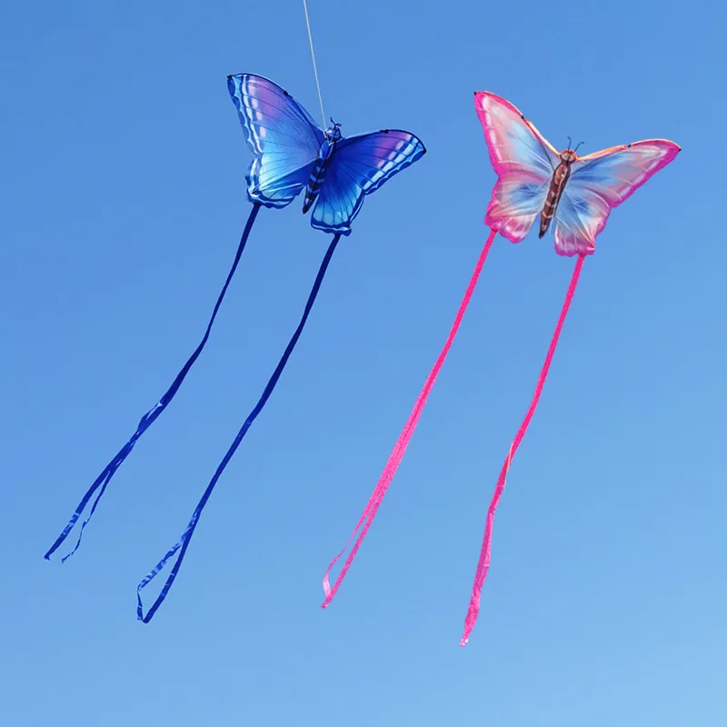 Large Butterfly Kite Grassland Kite Breeze Fly Children Adult 100m String Kites Long Tail Gingham Outdoor Fun Sports Toys