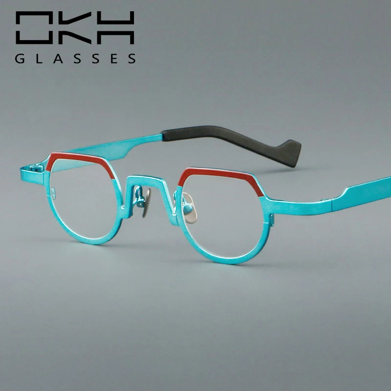 OKH Small Full Rim Metal Frames New Men's Optical Lrregular Eyeglasses Frame High Myopia Prescription Eyewear B55