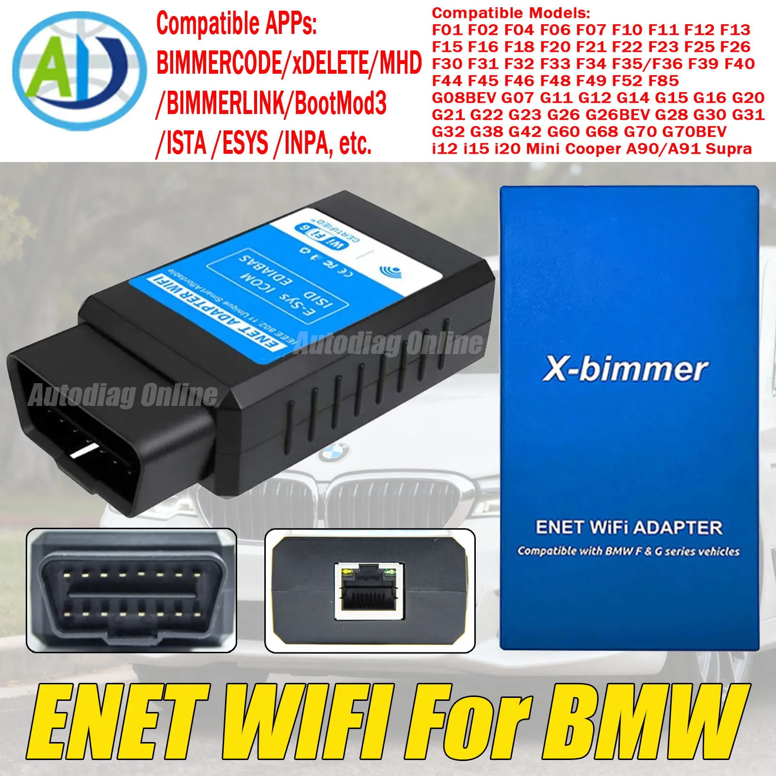 

OBD2 ENET WiFi Adapter for BMW ICOM F/G Series Ethernet Coding Connector for BimmerCode,Bootmod3,xDelete,MHD ENET WIFI For BMW
