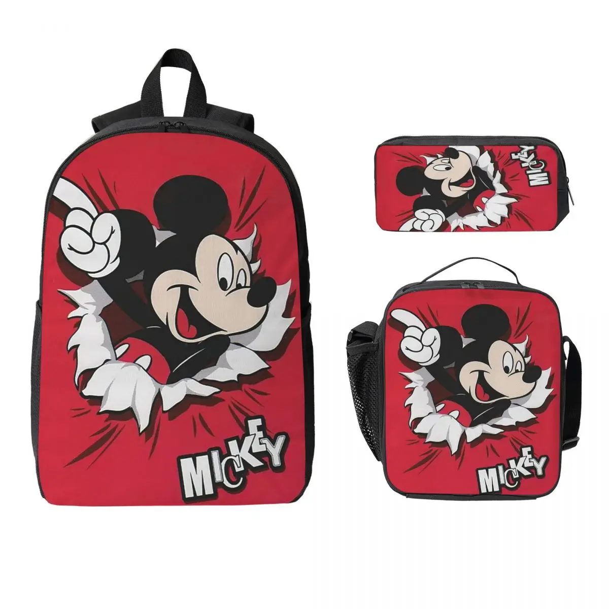 

Cartoon Mickey Mouse Backpack Student Boys Girls BookBag School Bag Computer Shoulder Bags 3ps Insulated Lunch Bag Pencil Case