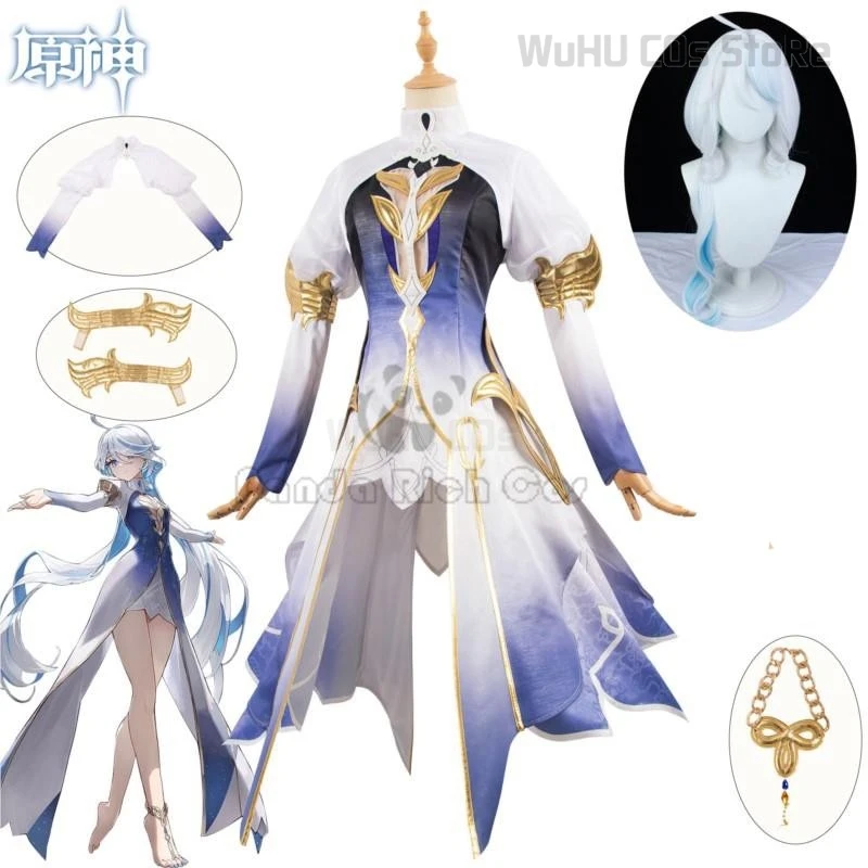 Focalors Cosplay Costume Furina Wig Game Genshin Impact Fontaine God of Justice Furina Wig Cosplay Full Set Women Hallowen Suit