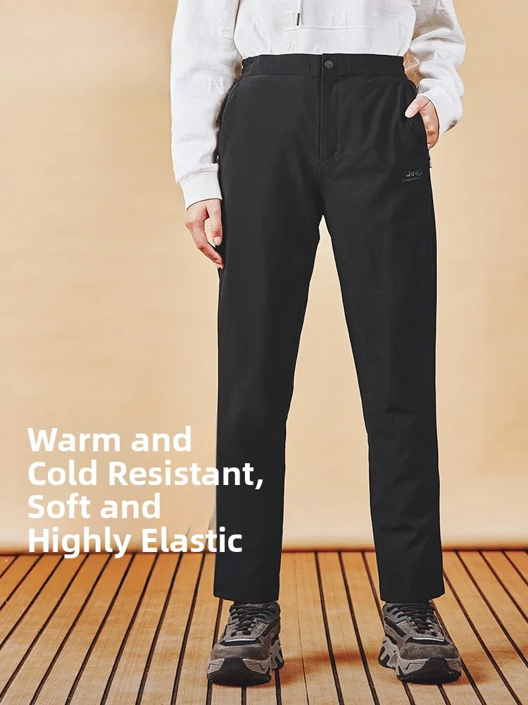 

Women's Fleece Lined Casual Pants Elastic Waist Outdoor Hiking Trousers Breathable Water Resistant Long Straight Leg