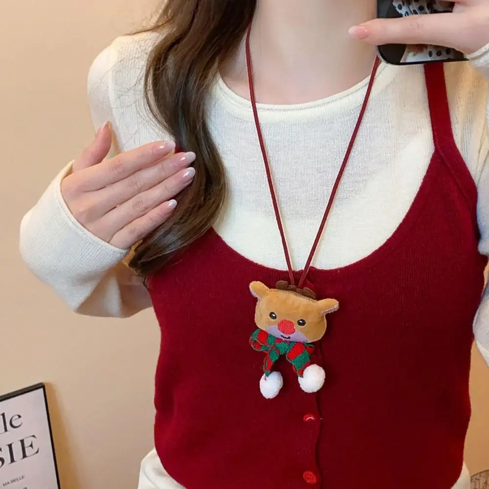 Santa Claus Christmas Necklace Elk Snowman Sweater Chain Pendant Trend Wear Hanging Clothing Accessories Long Necklace Girl