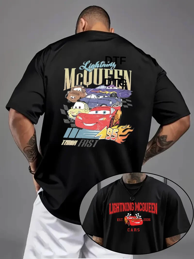 تي شيرت برسومات Disney Cars Movie Lightning McQueen Mater Finn للبالغين - تصميم سباق باللون الأزرق الداكن