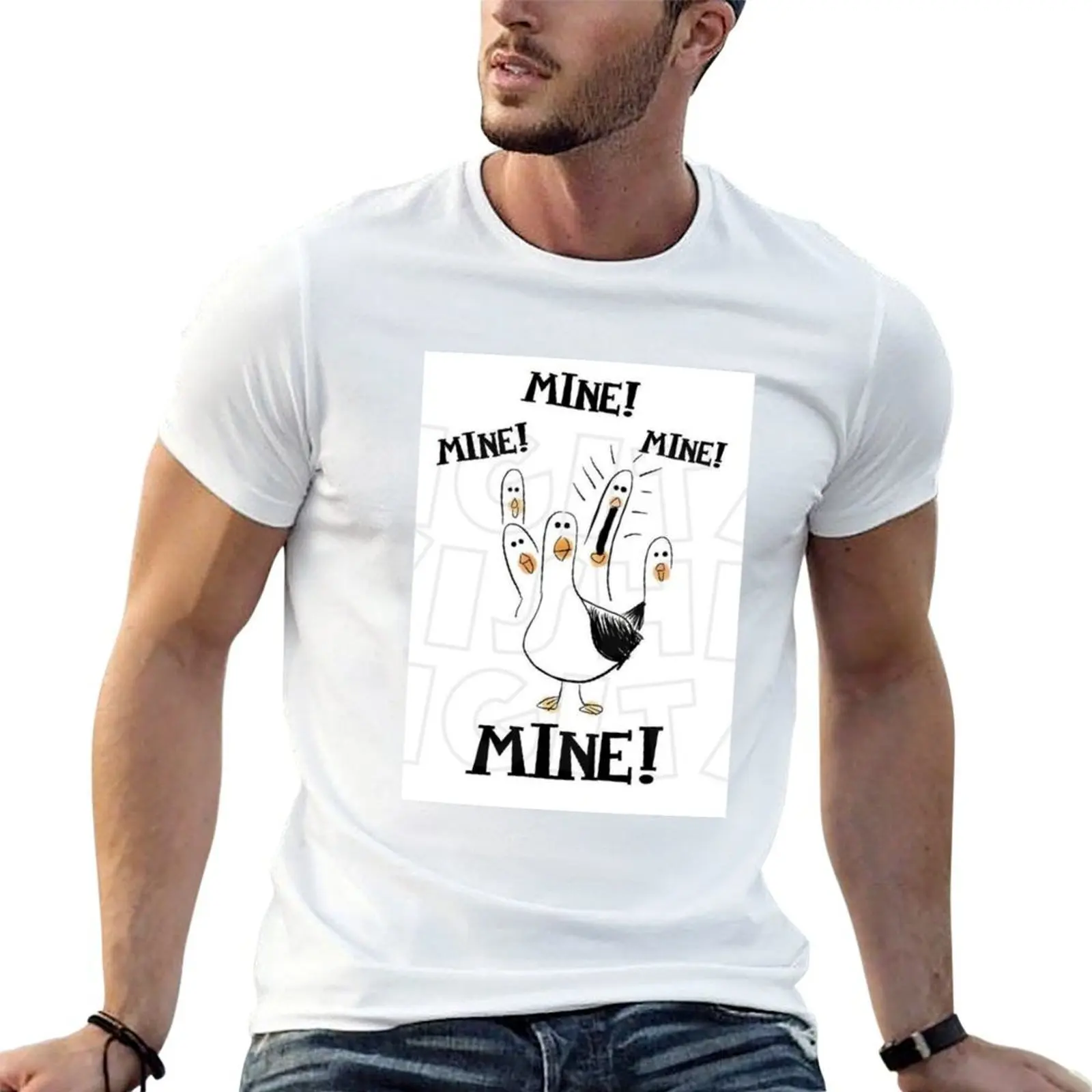 Camiseta de algodón, camiseta divertida para hombre, camiseta de Nemo para hombre, camiseta de verano, camiseta de gaviota, camiseta de algodón para hombre'mine!'