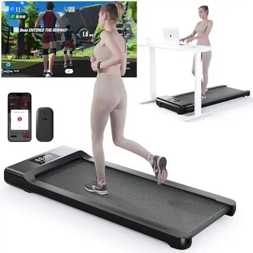 Walking Pad Treadmill, Smart Walking Pads, 2.5HP Under Desk Treadmill for Home Office Use, Remote Control & App-Enabled, No Asse