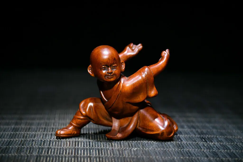 

Chinese Natural Boxwood Hand Carved Exquisite Kung Fu Kid Statues