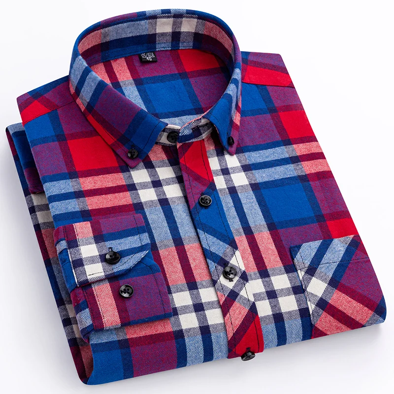 Camisa de manga larga para hombre, Camisa lisa ajustada, 100% algodón, con un solo bolsillo, talla grande, novedad