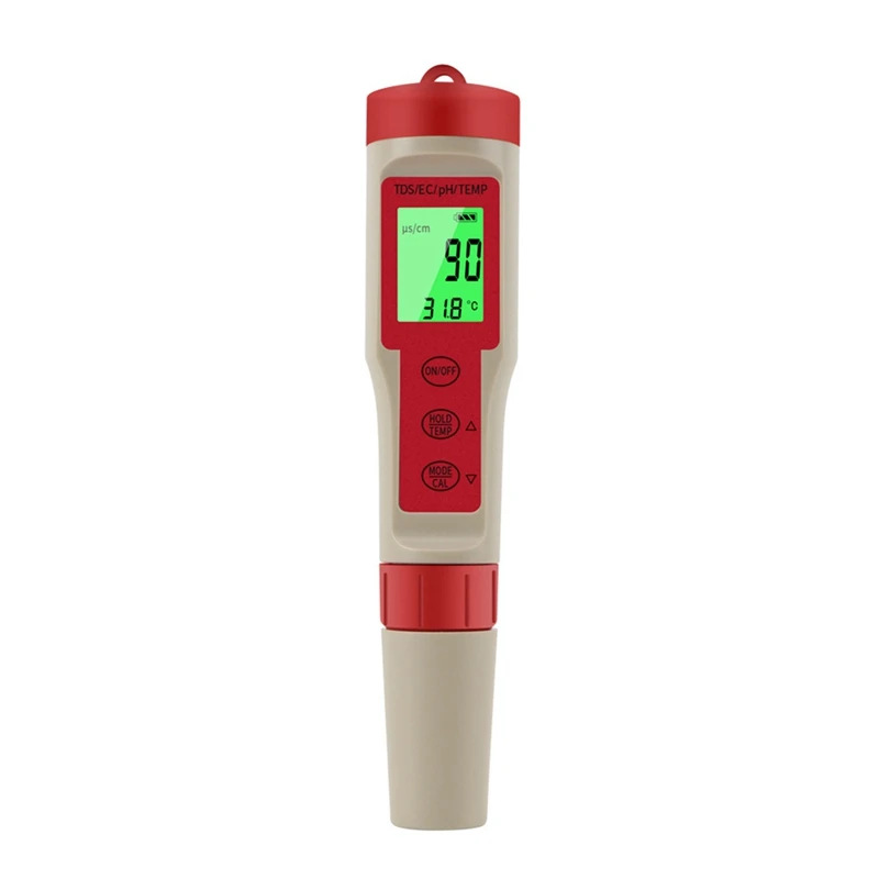 

1 PCS 4-In-1 Digital Water Quality Tester PH/TDS/EC/Temperature Meter Red & White For Pools Aquariums Drinking Water