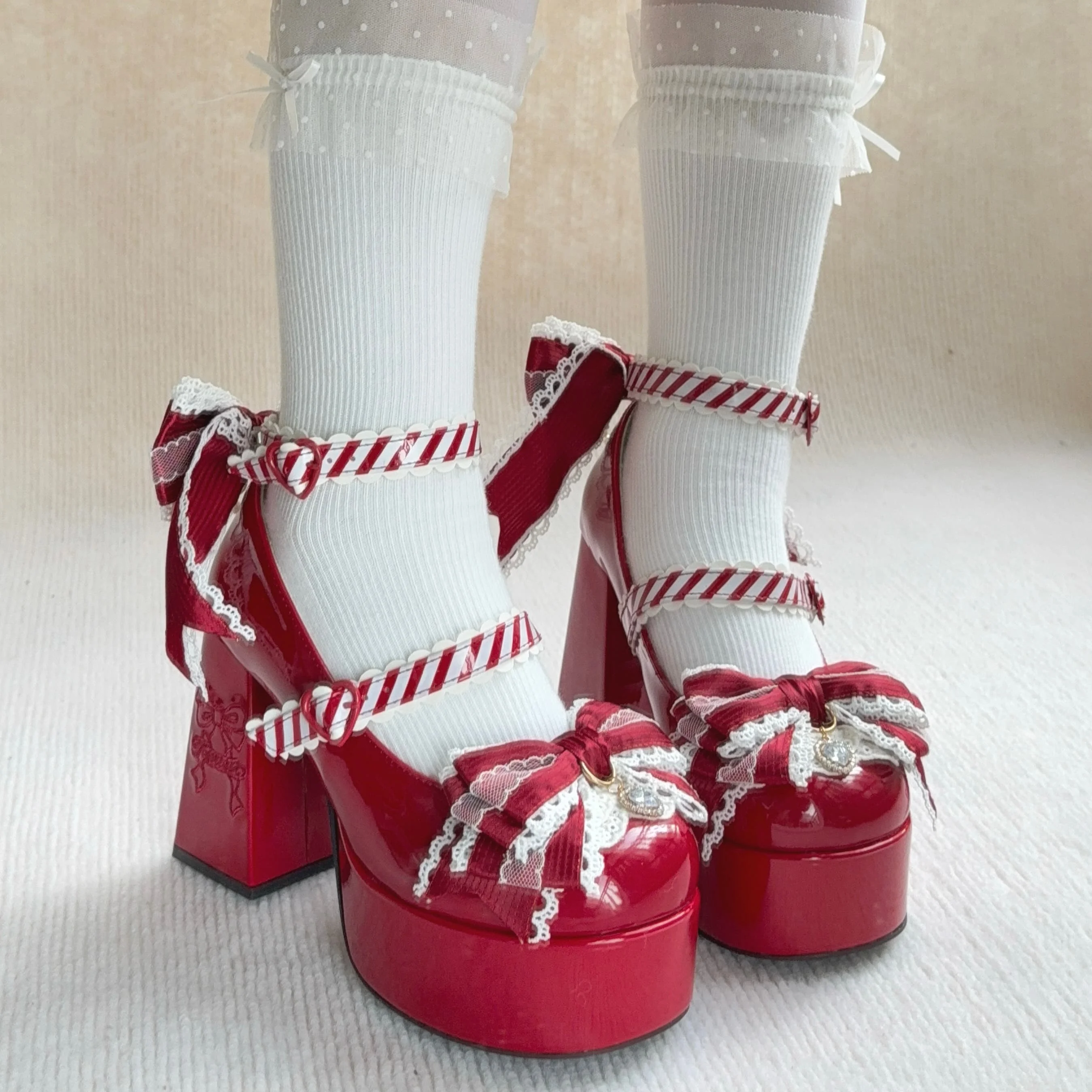 Japanische Original Lolita Bogen Strass High Heels Damen Elegante Vielseitige Mädchen Süße Wasserdichte Tisch Elegante Mary Jane Schuhe