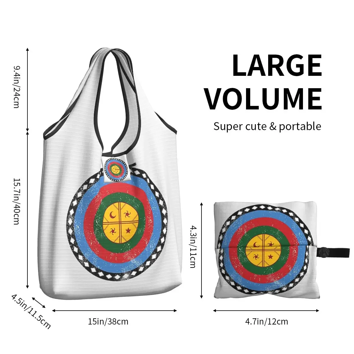 Mapuche Sign Symbol Graphic Portable Tote Shopping Bags Reusable Shopper Bag Groceries Handbag Shoulder Bag