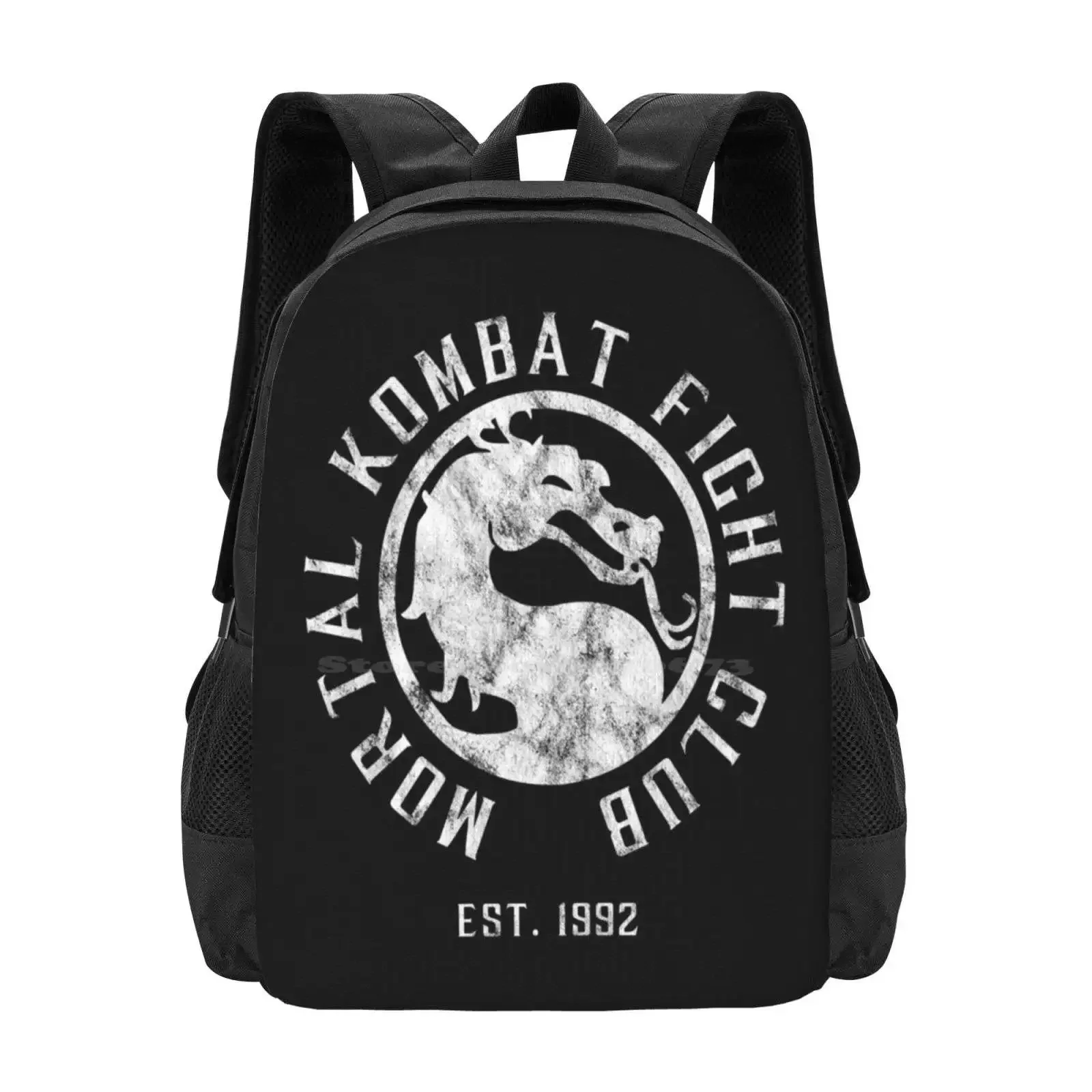 

Mortal Kombat Fight Club | Mortal Kombat 11 | Distressed White Logo Fashion Pattern Design Travel Laptop School Backpack Bag