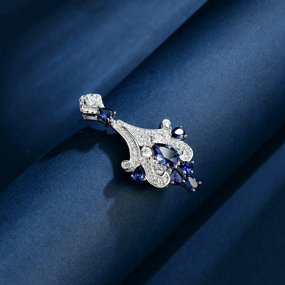 

New S925 Silver Water Drop 5 * 7 Blue/Ruby 1 Carat Retro Palace Light Luxury Necklace [Single Pendant] Wedding Jewelry