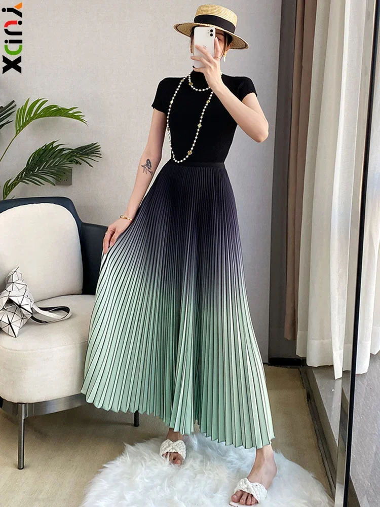 

YUDX Women Gradient Color Skirt Elastic Waist Autumn 2024 New Loose Casual Versatile Fashion Tide Elegant Female