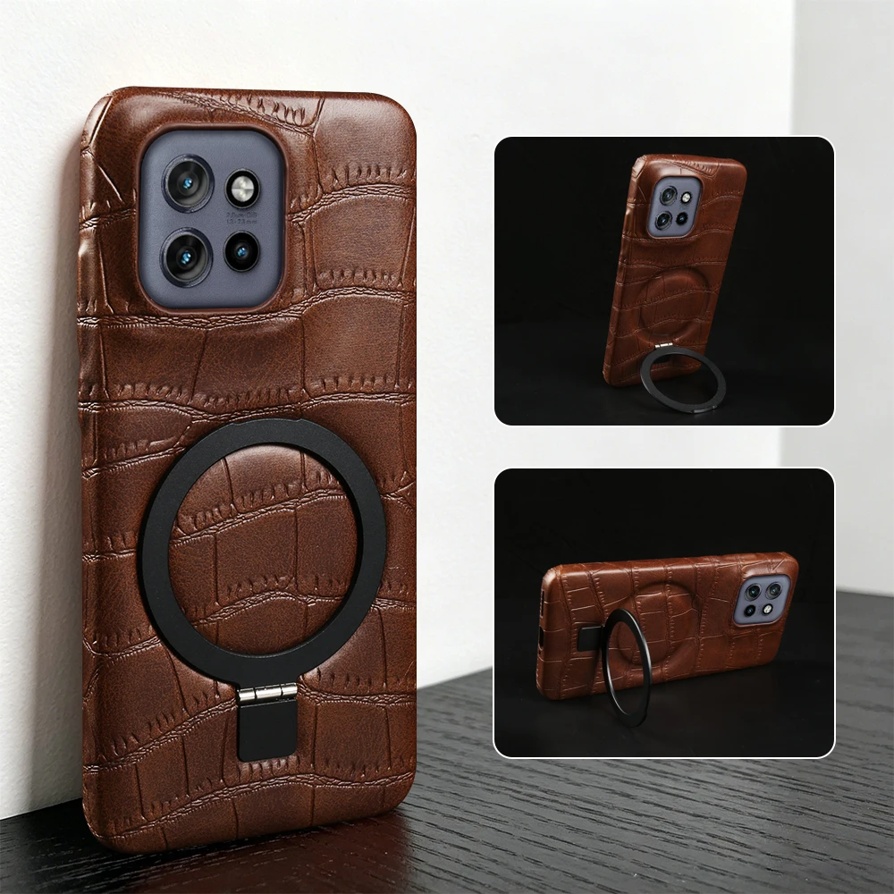 Magnetic Bracket Phone Case For Motorola Moto X50 Ultra Edge 50 Neo Fusion Pro G85 For Magsafe Case Crocodile Leather Back Cover