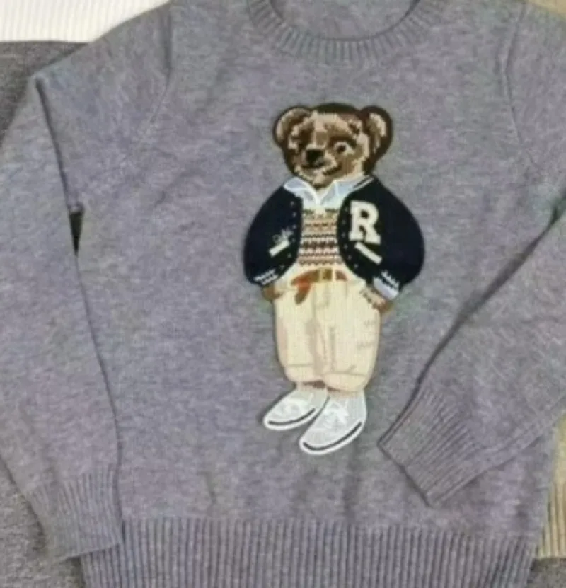 2026 New Summer Basic Bear Cartoon Sweater Women Fashion O Neck Cashmere Wool Knitwear Retro Long Sleeve Jumper Soft Clothes