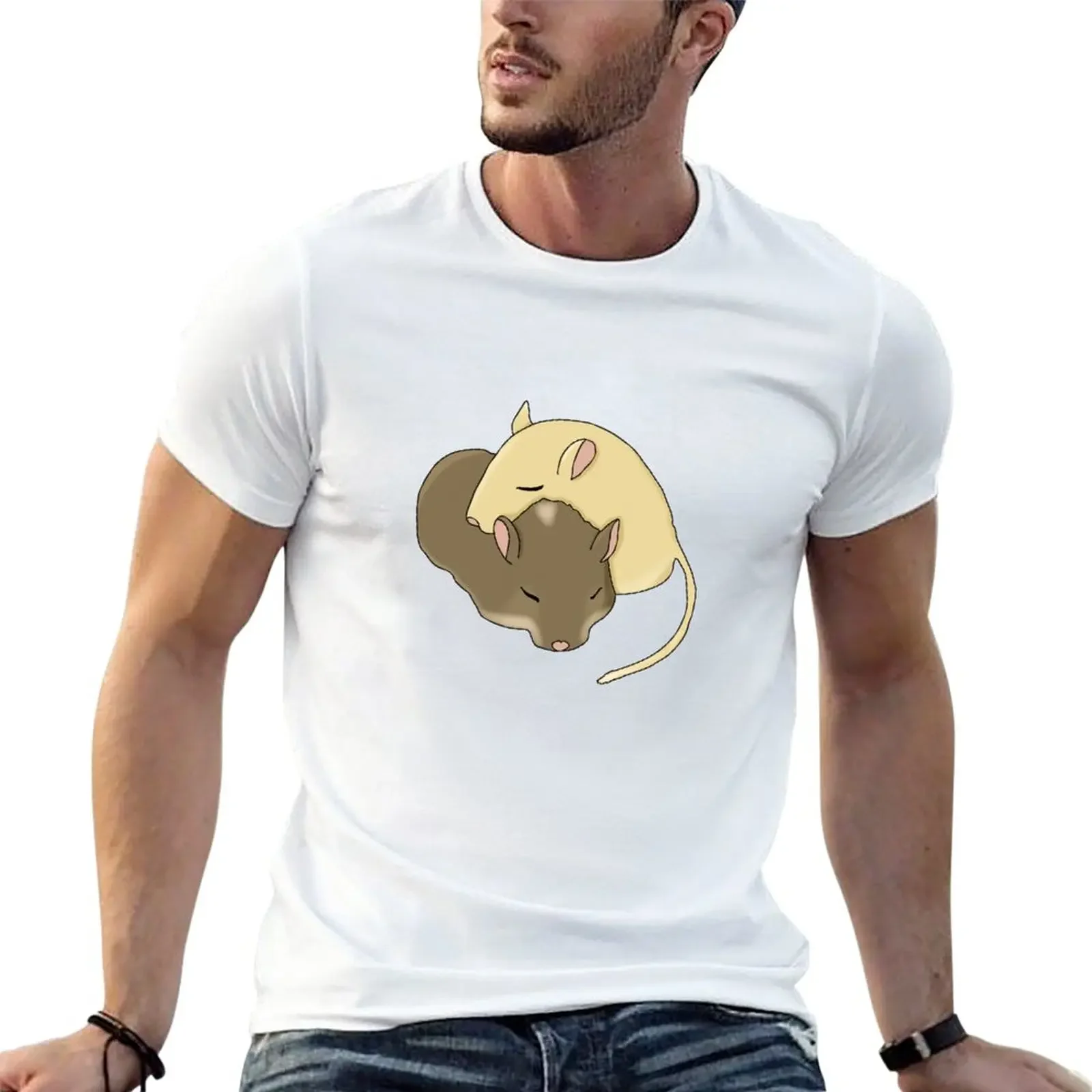 Two cute gerbils snuggled sleeping T-Shirt korean fashion customs fruit of the loom mens t shirts