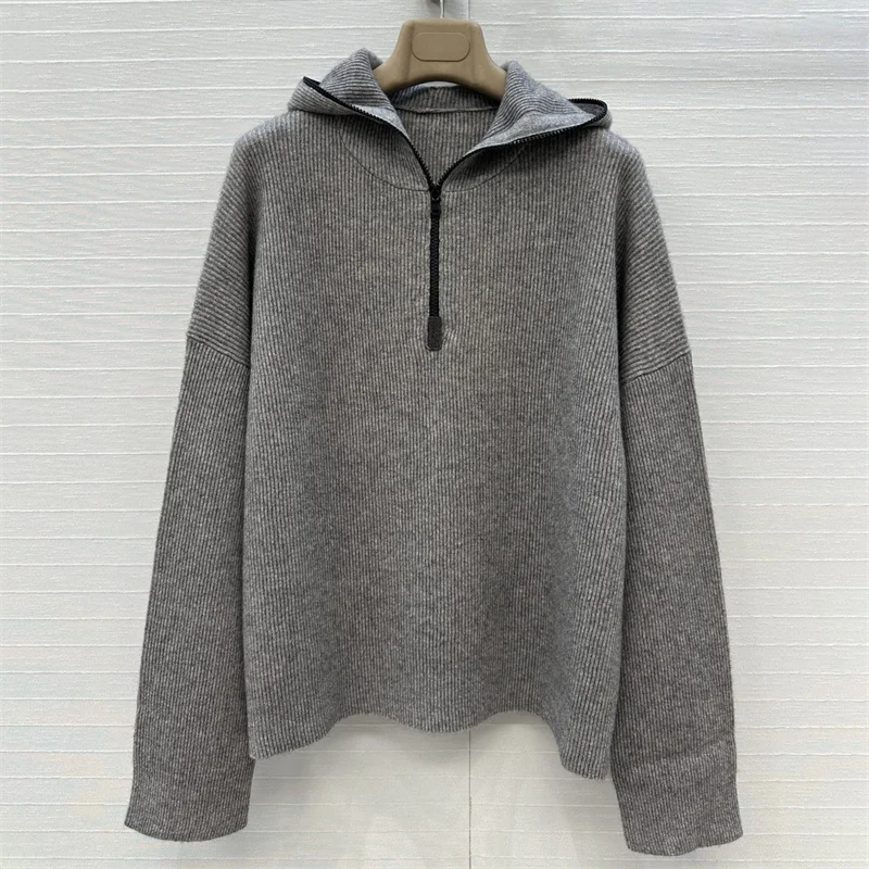 

Women's sweater New elastic knitted slim fit long sleeved top for autumn 2025 High quality cashmere blend hooded pullover Hoodie