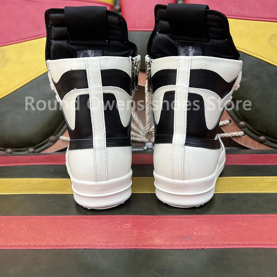 

Men Shoes Casual High Top Quality Women Black White Ankle Boots Leather Ro Dunk Lace Up Hip-hop Street Thick Sole Zip Sneakers