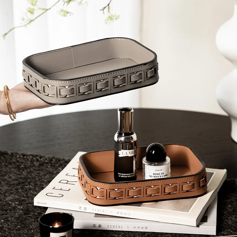 

Modern Style Leather Vanity Tray, Rectangular Desk Organizer for Cosmetics Jewelry, Minimalist Luxury Home Decoration Accent
