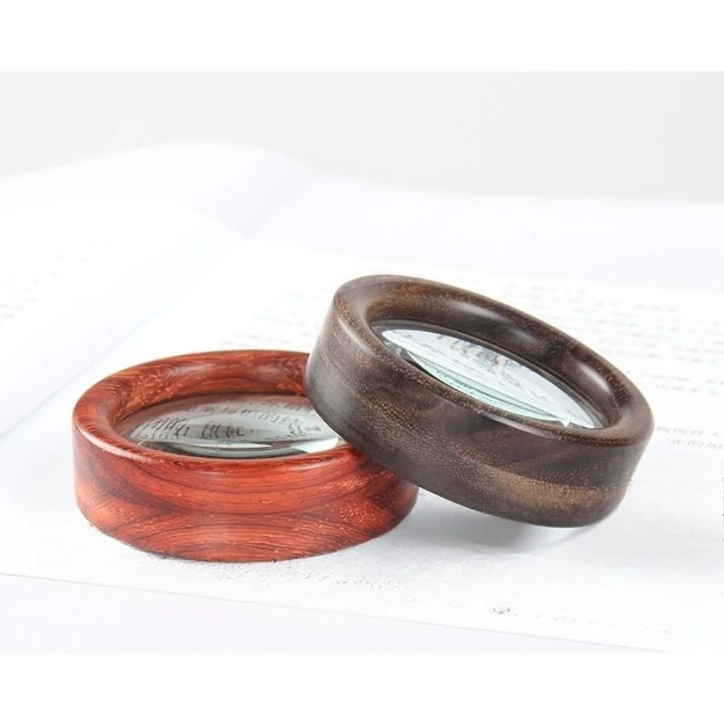 1PCS Portable Double-Sided Vintage HD Reading Magnifier with Solid Wood Handle-Free Design Loupe Helping Hands Magnifying Glass