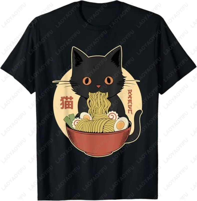 

Kawaii Cat Ramen Funny Graphic Tees Japanese Kawaii Cat Anime T-Shirt Men Woman High Quality Cotton Short-sleeve Tops Camisetas
