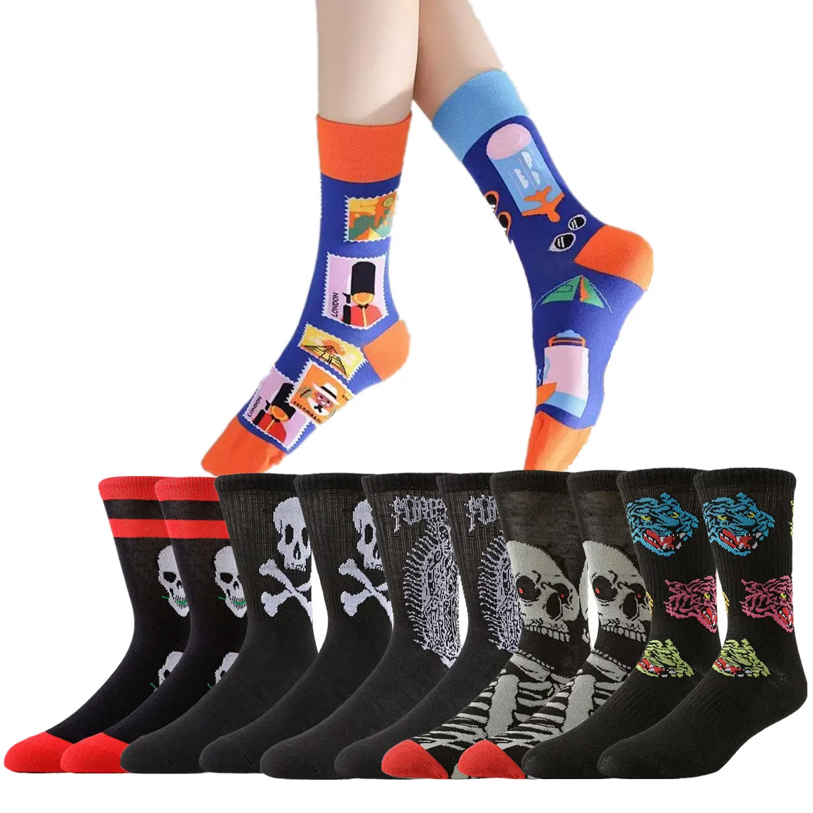 

Men Women Skull Tube Socks Happy Socks Street Fashion Designer Hip Hop Funny Novelty Dress Socks Warm Comfort Winter Casual Wear
