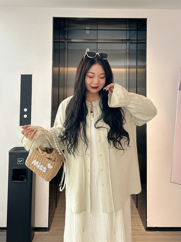 

Loose Fit Long Sleeve Silk Linen Shirt for plus Size Women Fashionable Spring Summer Top Age Reducing Casual Wear Versatile