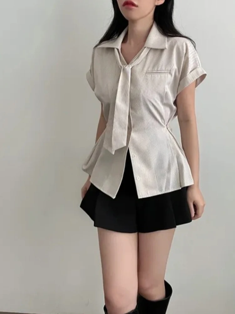 สลิมมิ่ง โน๊ต ไออาร์ทเสื้อผ้าผู้หญิงฤดูร้อนคอปกย้อนยุคปุ่มเดียวเก๋ระดับไฮเอนด์ความรู้สึกระดับท็อปเวอร์ชั่นเกาหลีสลิมฟิต