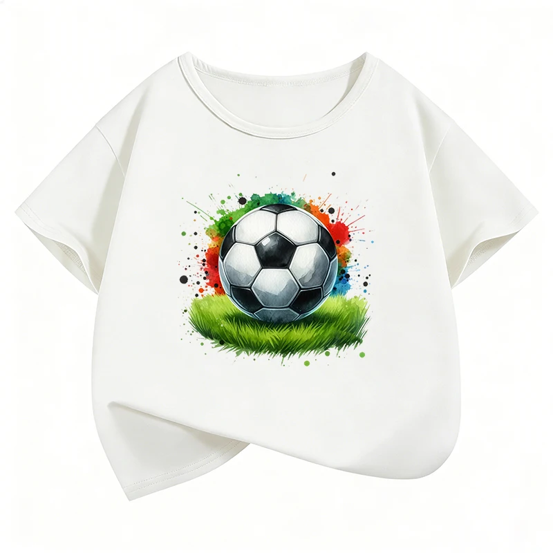 T-Shirt mit Fußball-Design, bedrucktes T-Shirt für Jungen, Sommerkleidung, kurzärmelige Oberteile, T-Shirts, süße Mädchenkleidung, Kinder-T-Shirt