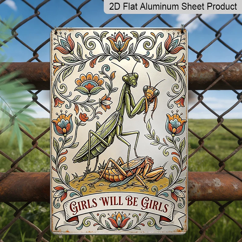 1-piece Humorous Mantis Garden Metal Sign, Durable Material, 
