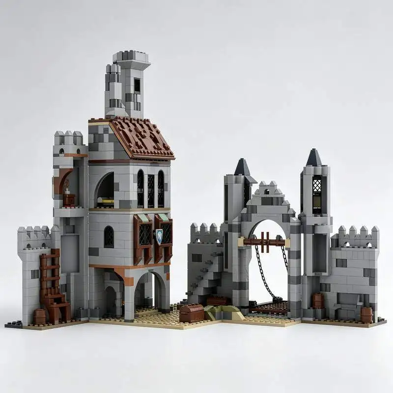 2736PCS 3in1 Medieval Castle Bundle Building Blocks Modular Church Gate Model Custom Puzzle Architecture DIY Assembly Toy Gift
