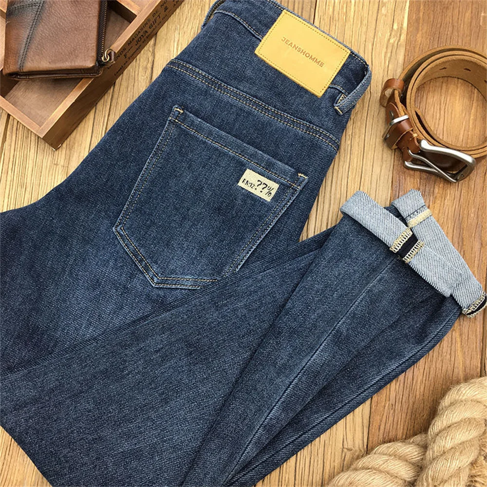 Estiramento baggy jean men 2022 primavera outono solto em linha reta vintage negócios casual calças afligidas longo denim calças masculinas