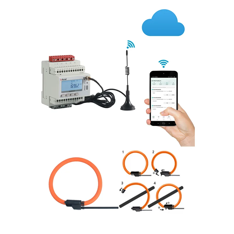 Acrel ADW300 Energy Meter 3 Phase Digital Kwh Power Analyzer+3 Pcs 1000A/2000A Rogowski Coil for Online Consumption Monitoring