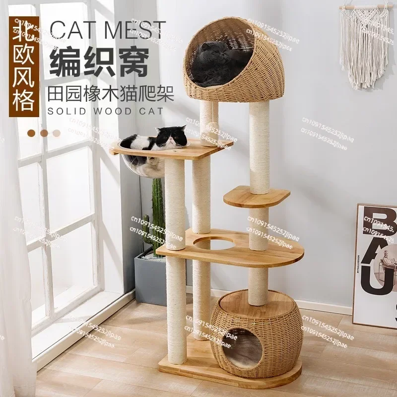 Cat Scratching Board Nest Climbing  Tree Integrated Solid Wood Cat  Space Capsule Sisal Rattan Large Fat Cat Supplies