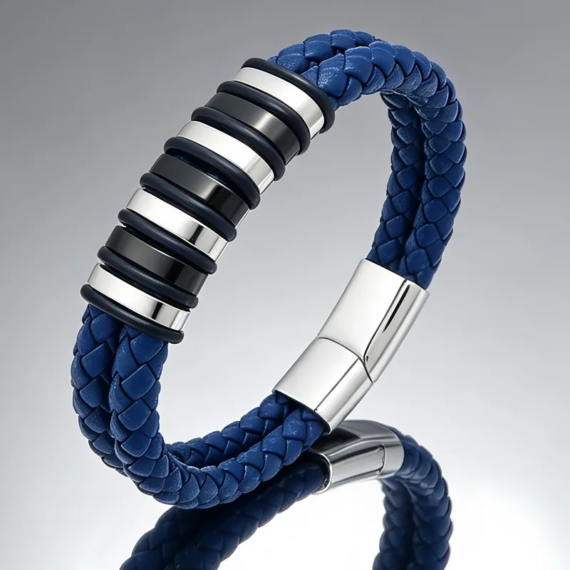 Leather Men Bracelet Apparel Accessories Magnetic Clasp Wrap Braslet Casual Camping Homme Jewelry Pulseira