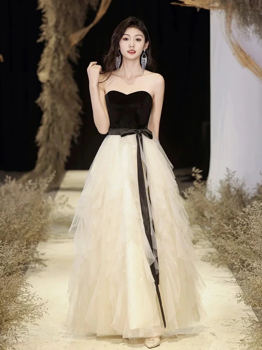 

Ele Satin Evening Gown for Women 2025 Birthday Celebration Adult Ceremony Host Ball Gown Hepburn Sle Sweet Sle Lon...