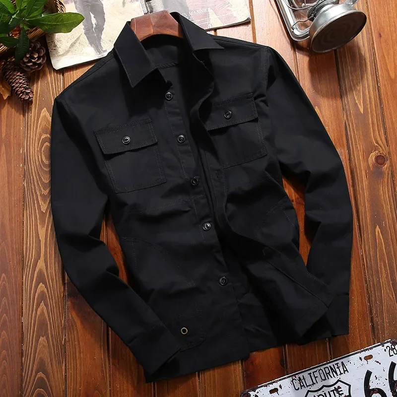 

Spring Thin Shirt 2024 New Middle-aged Men's Retro Solid Color Hiking Fishing Top Simple Fashion Men's Long Sleeve Cargo Coat