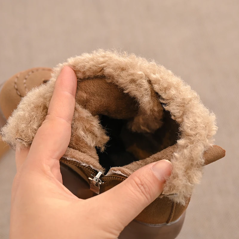 الشتاء الأطفال بنين بنات جلد طبيعي جولة رئيس سميكة وحيد امبسوول أحذية بوت قصيرة أطفال طفل لينة وحيد أحذية قطنية مسطحة