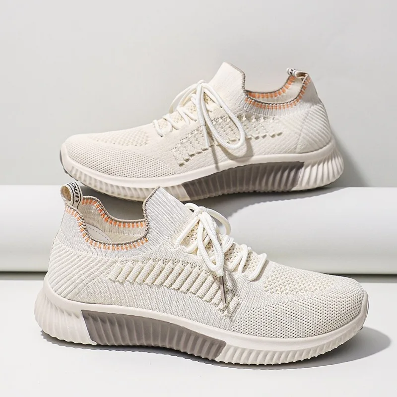 Vrouwen Veterschoenen Sportieve Outdoor Beige Stof Sneakers Comfort Lichtgewicht Antislip Sportschoenen Voor Gym Werk Casual