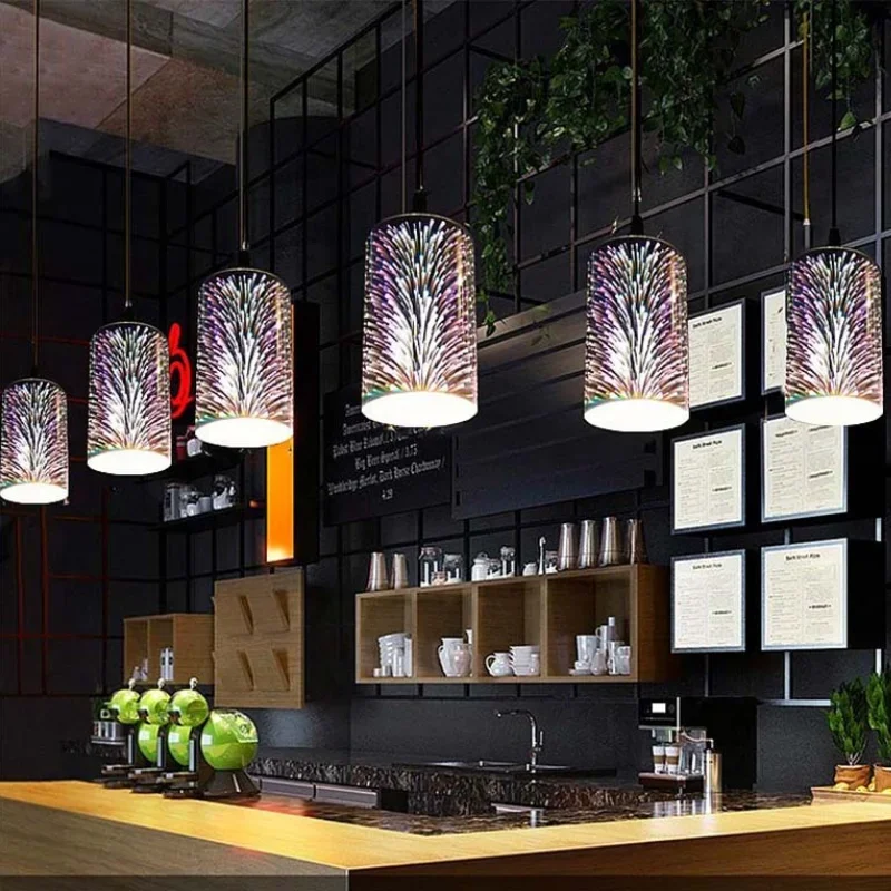 3D Glass Chandelier Nordic Simple Dining and Dining Room Lighting with Creative Personality Three LED Color Shop Decoration