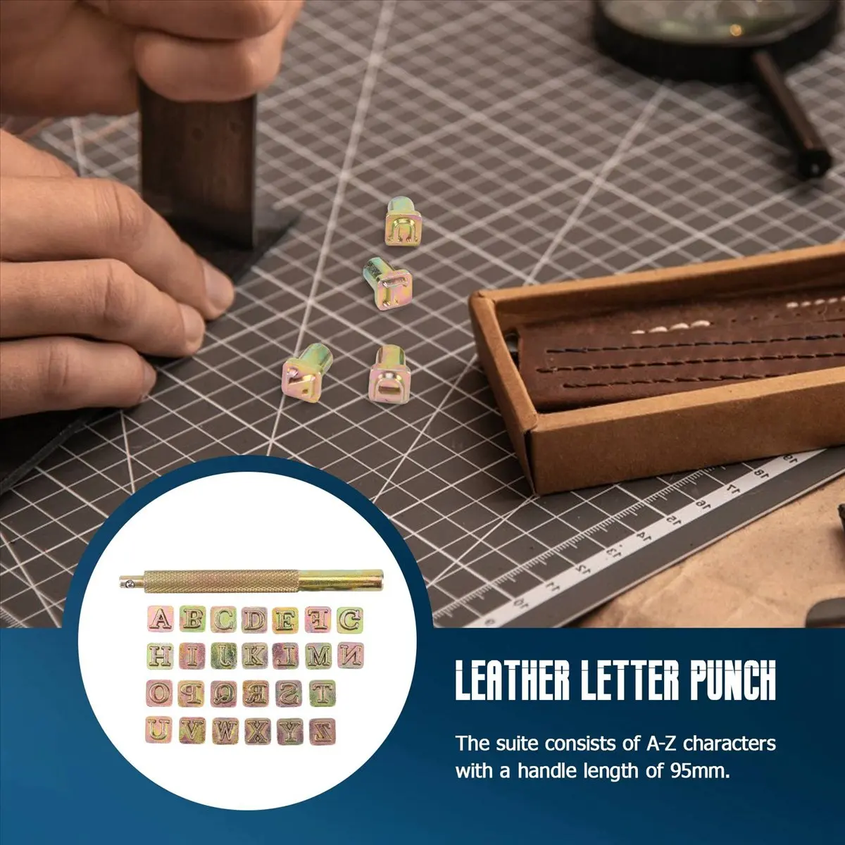 A75K 26Pcs Steel Alphabet Stamps Punch Set for Leather Craft Stamps Tools 26 English Letters Metal Stamp Set Leathercraft