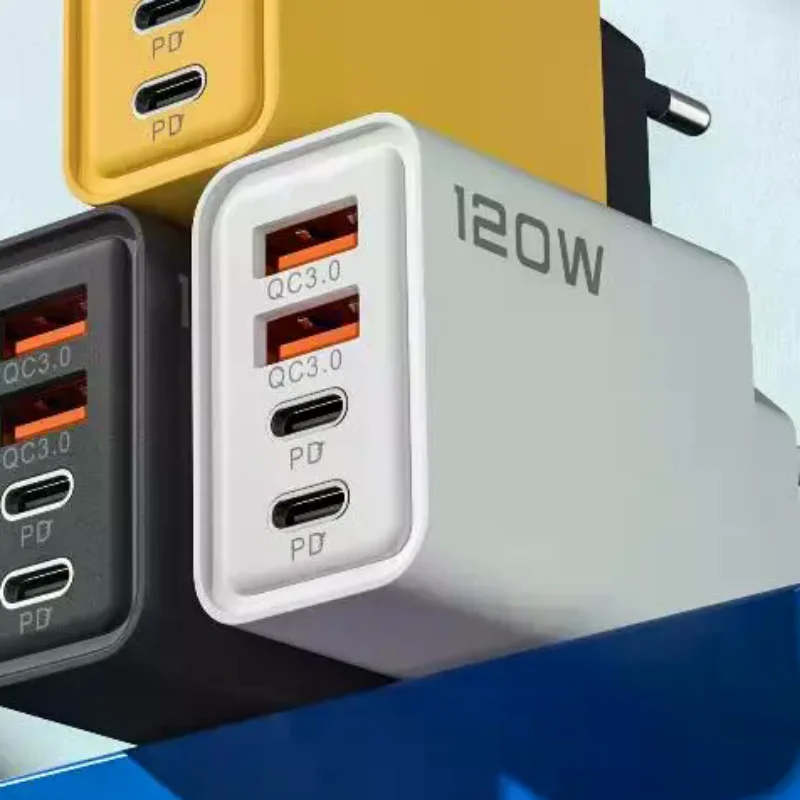 1Pcs EU US UK Plug Travel 4 Port 120W USB C Fast Charger Station PD QC3.0 Wall Adapter For Phone