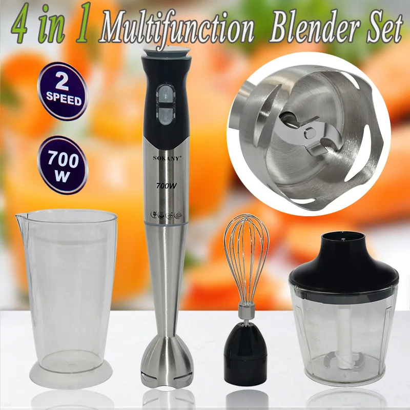 Electric Stick Hand Blender 4 in 1 Handheld Mixer 700W 220V Stainless Steel Blade Vegetable Meat Immersion Egg Whisk Juicer