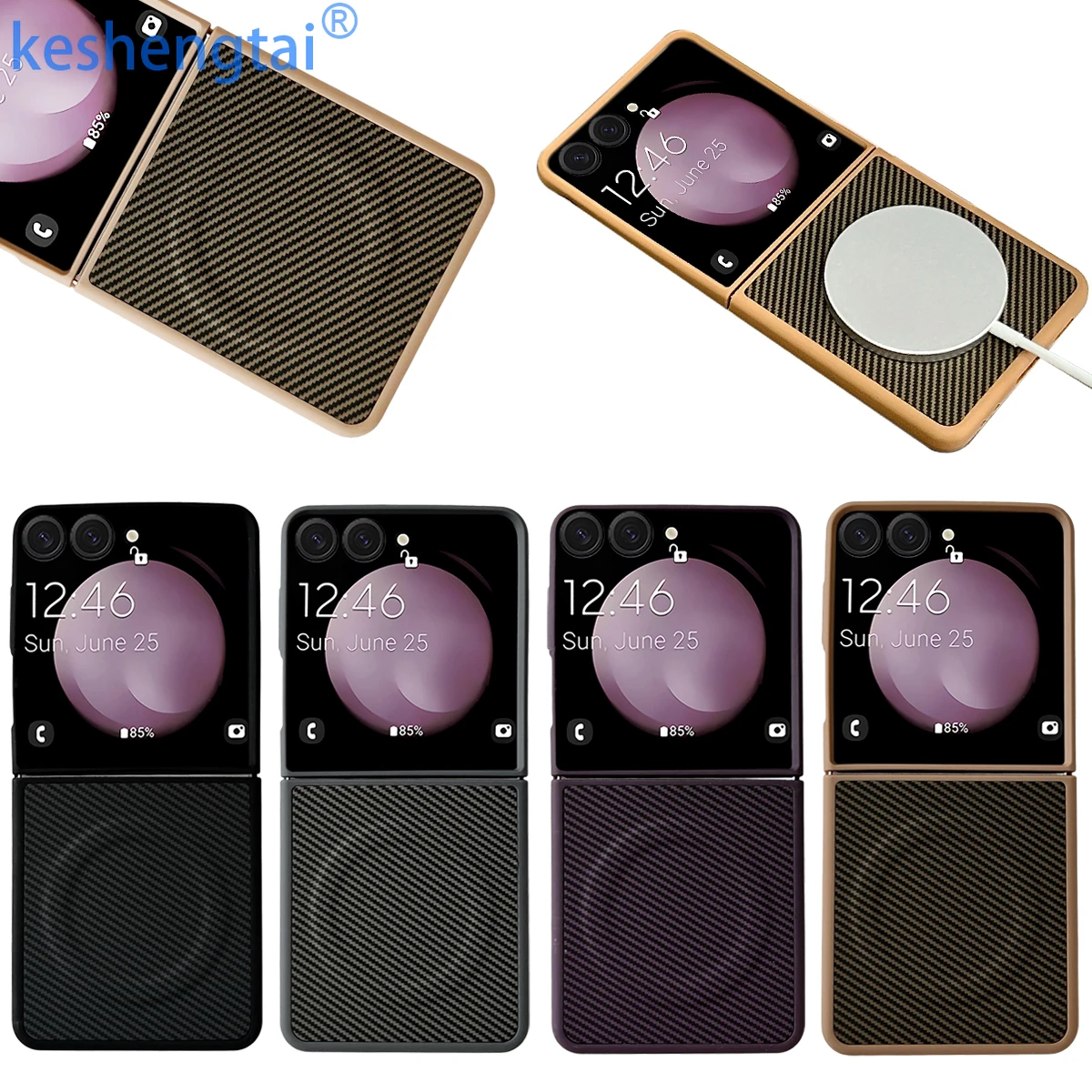 

Магнитный чехол для телефона из искусственной кожи из углеродного волокна с жесткой задней панелью из ПК, защитный чехол для Samsung Galaxy Z Flip 7 7FE 6 5 4 3 5G