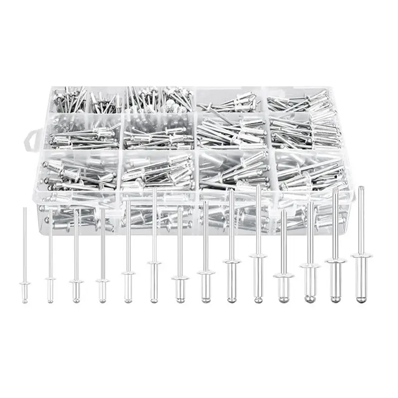 AEE6-600Pcs Rivets Assortment Kit 14 Sizes Aluminum Rivets 3/32Inch 1/8Inch 5/32Inch 3/16Inch, Assorted Rivets
