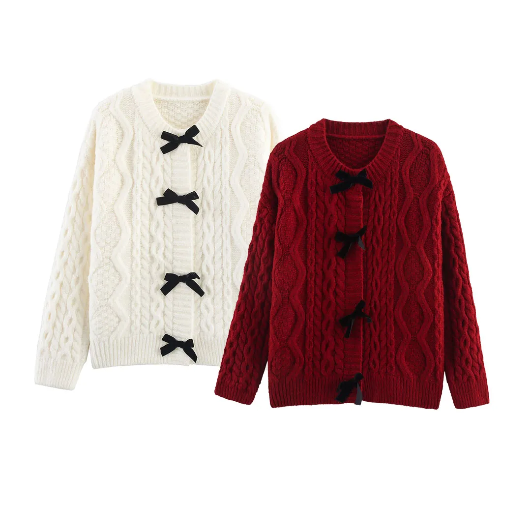 

Gagarich new women dress European American French bow Fried Dough Twists round neck knitting long sleeved sweater coat