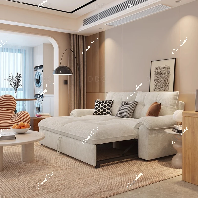 

Removable and washable single pull, chenille fabric, sofa bed folding dual-purpose small apartment